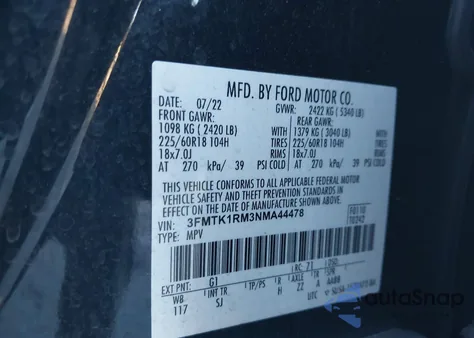 2022 Ford Mustang Mach-E Select from USA, damaged, VIN 3FMTK1RM3NMA44478